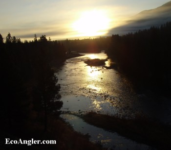 The early morning sun reflects off the Blackfoot River.