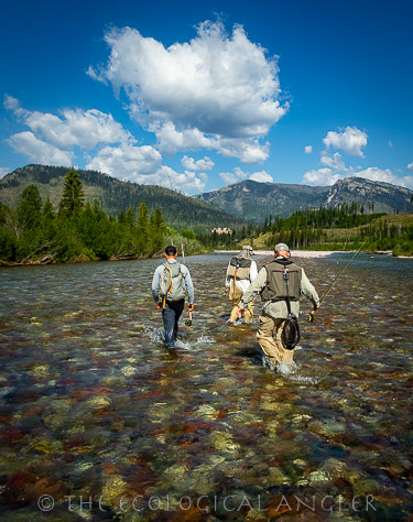 Late summer flows of the South Fork Flathead can be accessed by wading fly fishermen in the Bob Marshall Wilderness