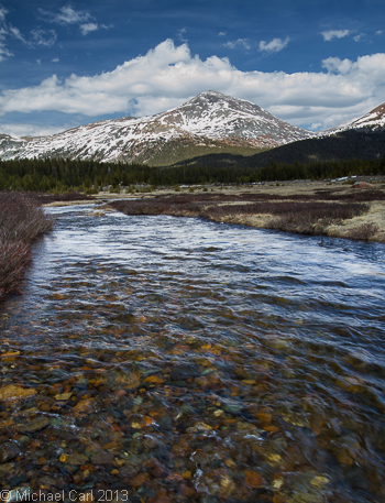 Mount Dana and Mount Gibbs mark the headwaters for the Tuolumne River Yosemite National Park in California