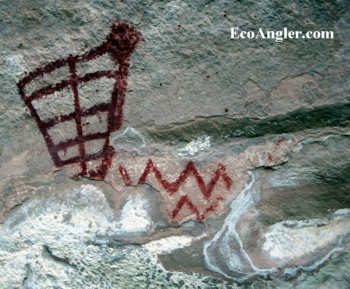 Indian pictograph showing a fishing net along a river