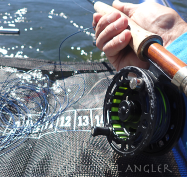 Fishing an intermediate sinking line from a pontoon boat catches Lahontans at Heenan.