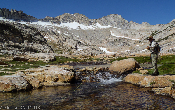 Fishing the outlets of High Sierra Lakes can be productive given that trout will hold where the water is moving.