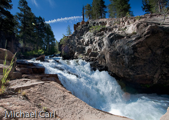 Llewellyn Falls is a natural barrier between upper and lower Fish Meadow on Silver King Creek California