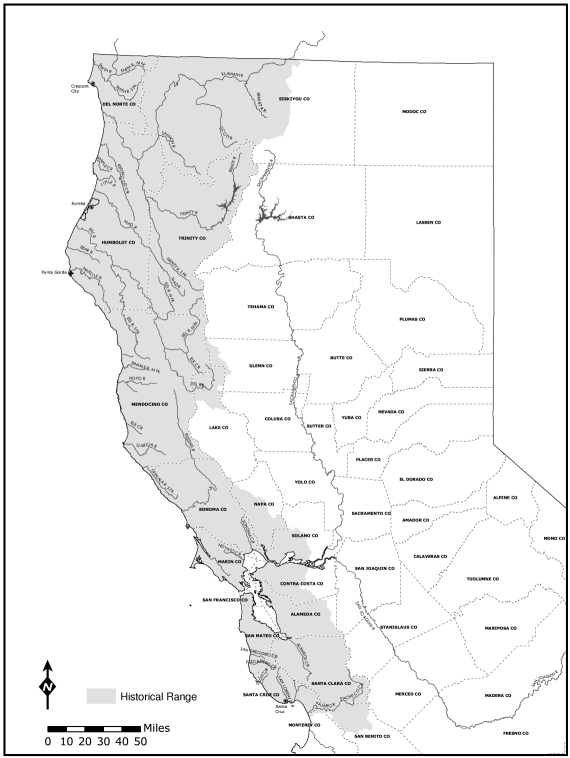 Distribution Map of California Coho Salmon