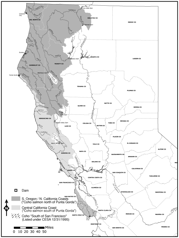 range Map of California Coho Salmon